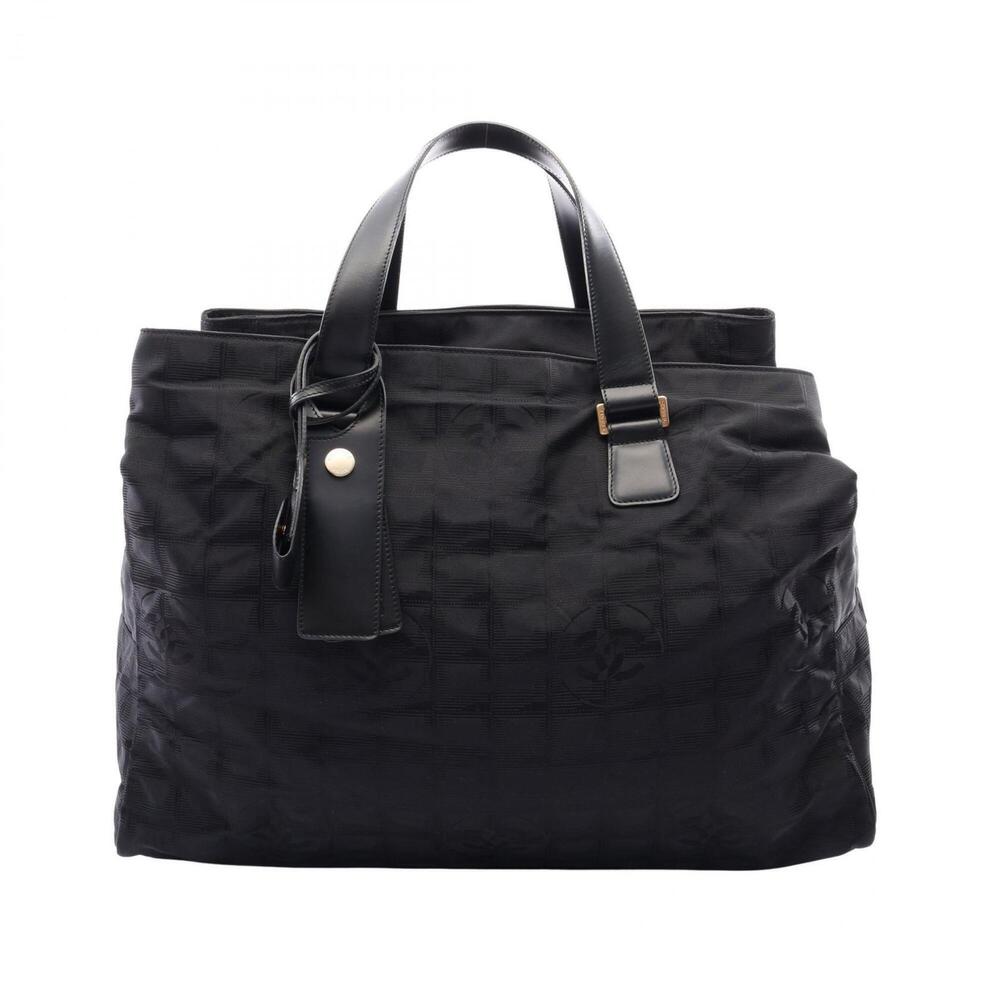 Chanel New Travel Line Boston Bag Handbag Leather Nylon Canvas Women's Black